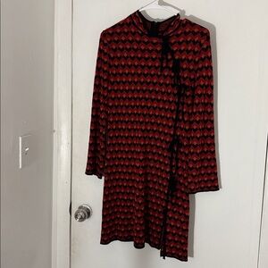 Zara Red and Black Chevron Long-Sleeve Dress